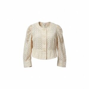 Regalinas Cream Eyelet Cotton Puff Sleeve Peplum Jacket Top S M